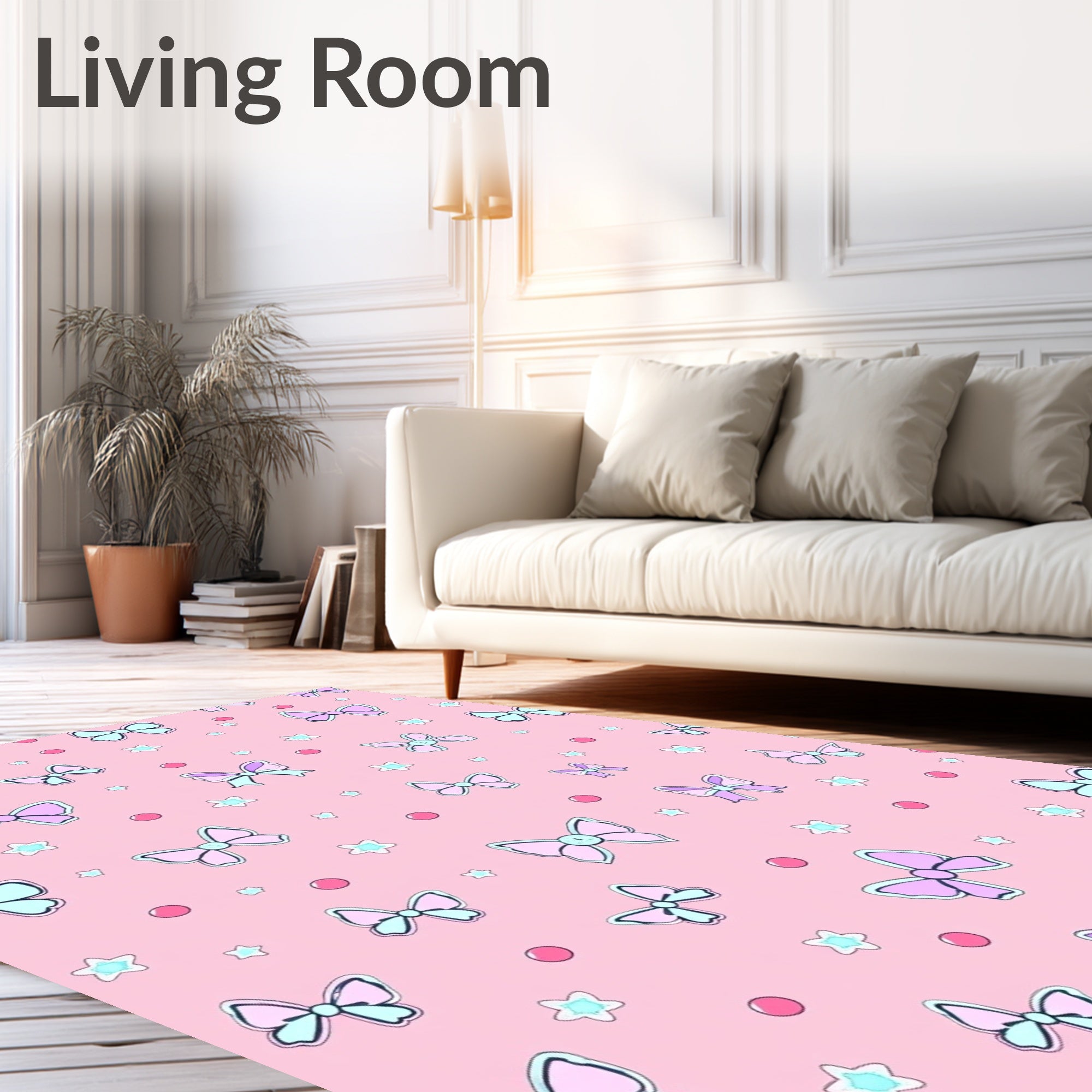 Pink Bows and Stars Pattern Rug
