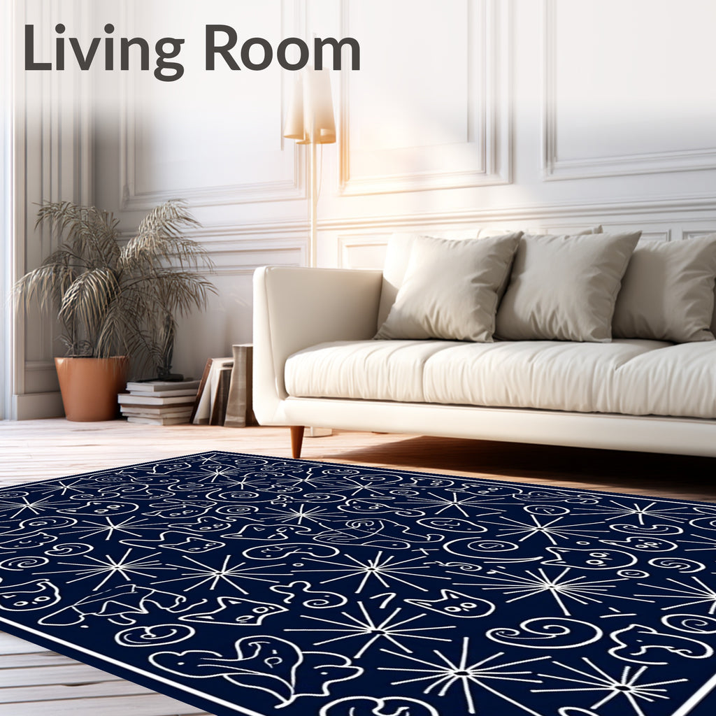 Whimsical Cat Doodle Starburst Pattern Rug