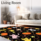 Whimsical Cats and Pumpkins Halloween Pattern Rug