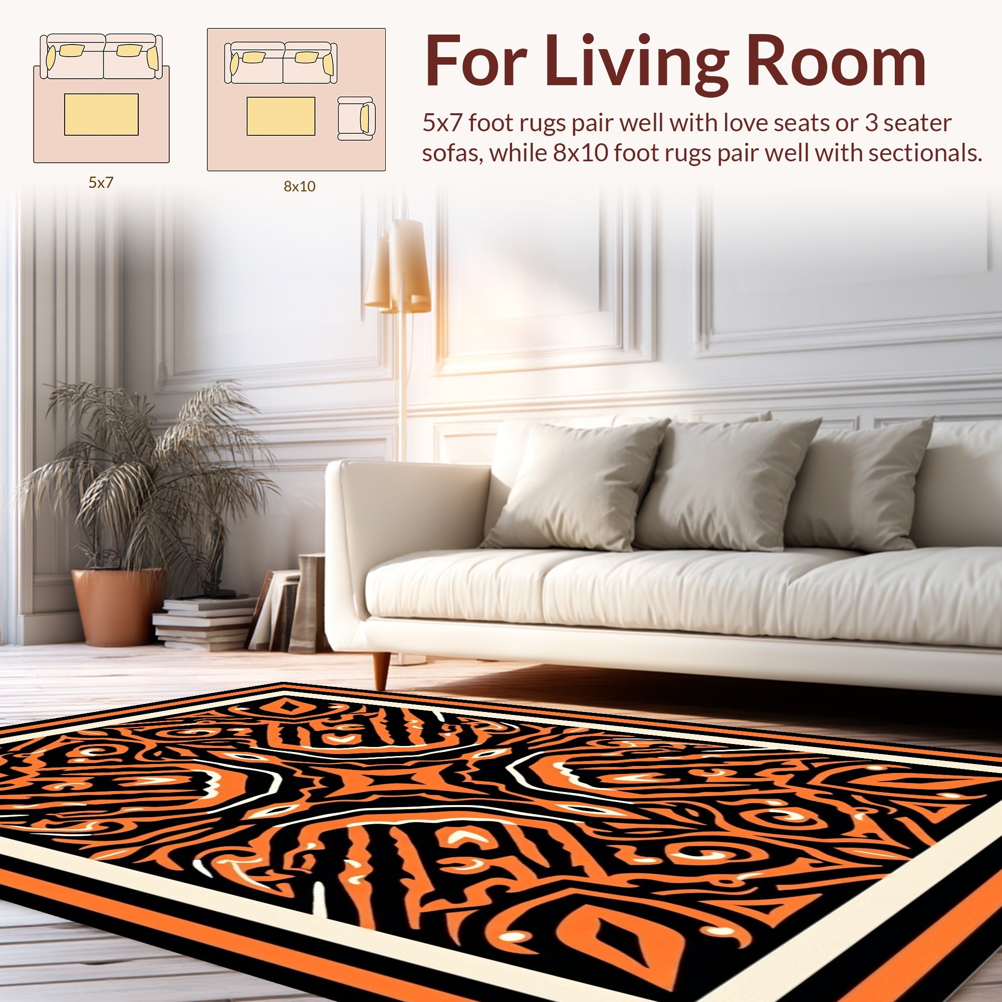 Dynamic Orange Tribal Pattern Rug
