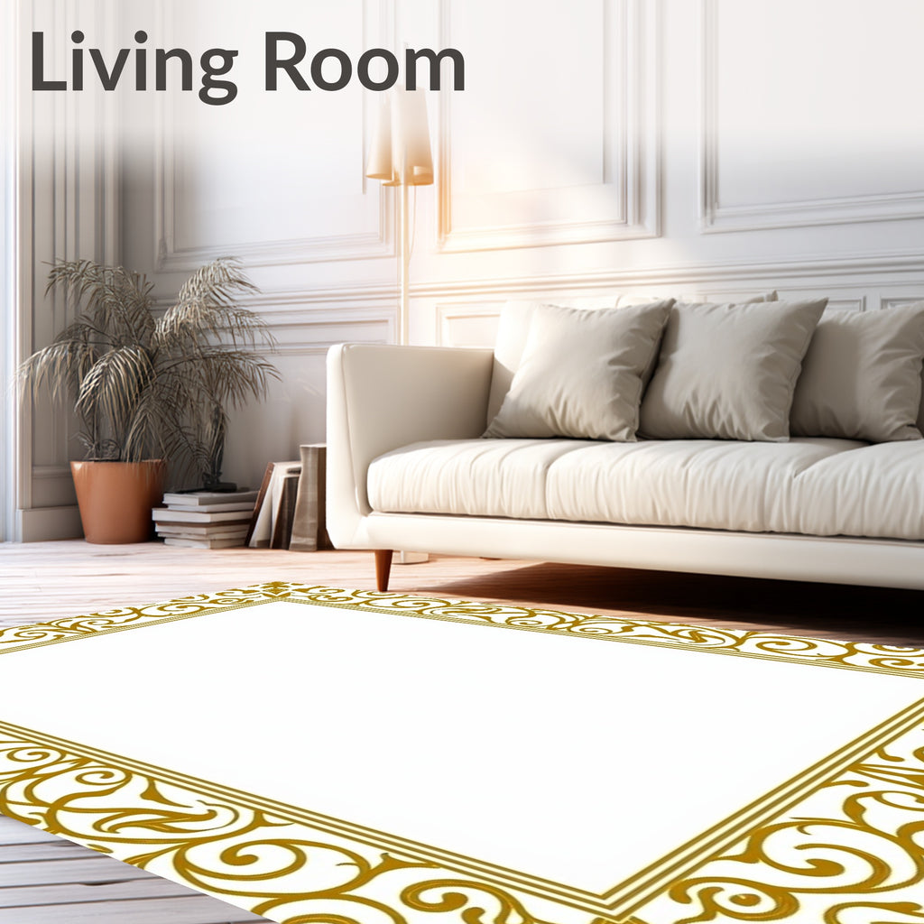 Ornate Gold Swirl Scroll Border Pattern Rug