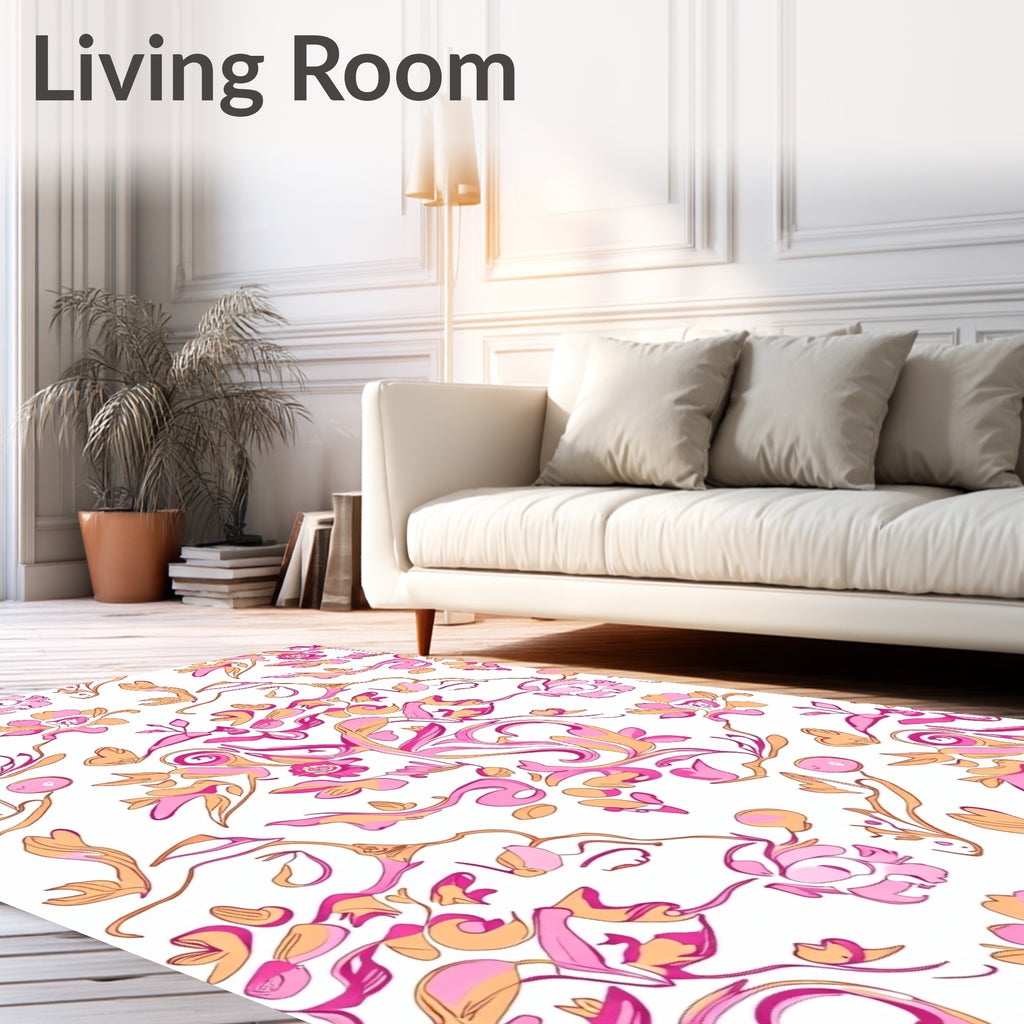 Pink Orange Floral Swirls Pattern Rug
