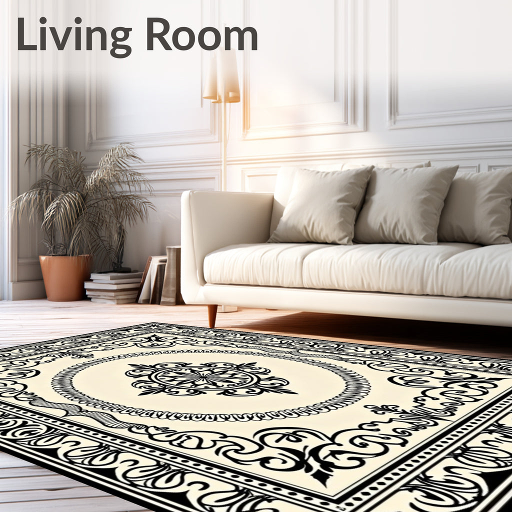 Ornate Scrollwork Medallion Cream Rug