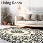 Ornate Scrollwork Medallion Cream Rug