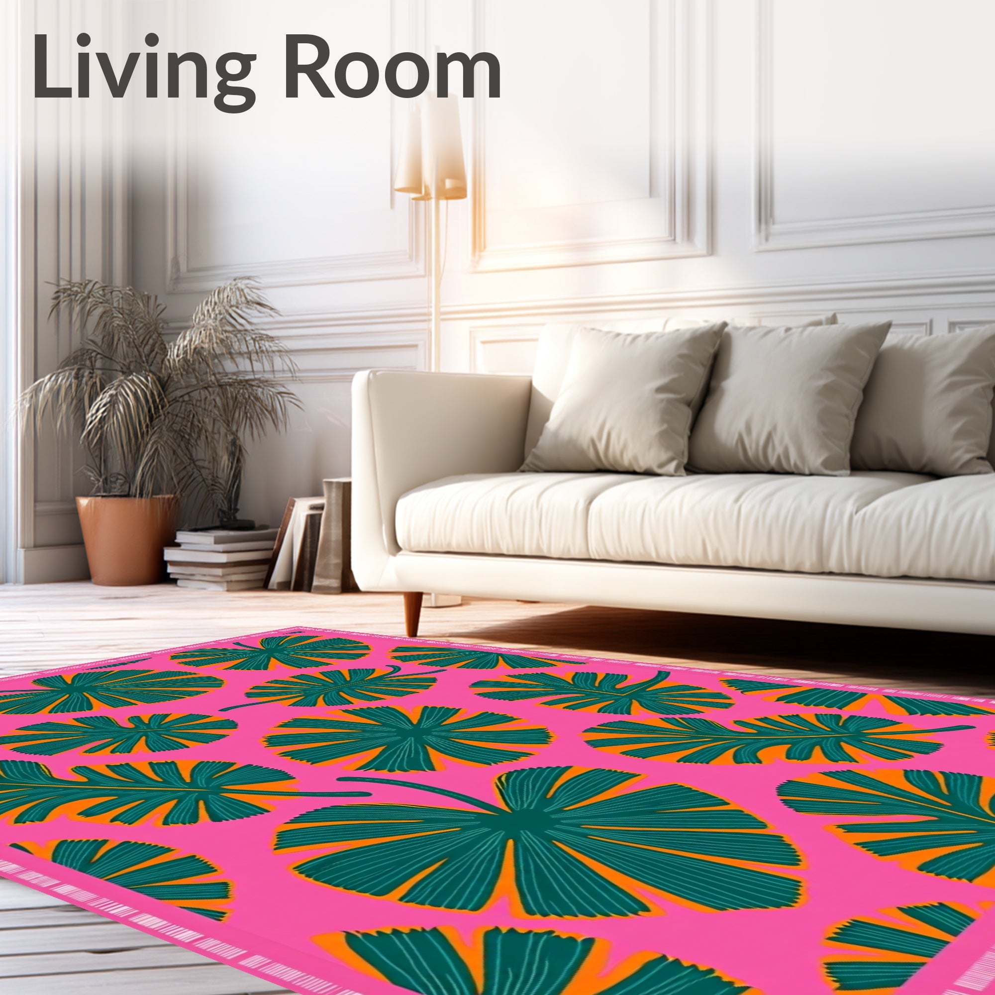 Hot Pink Tropical Leaf Medley Rug