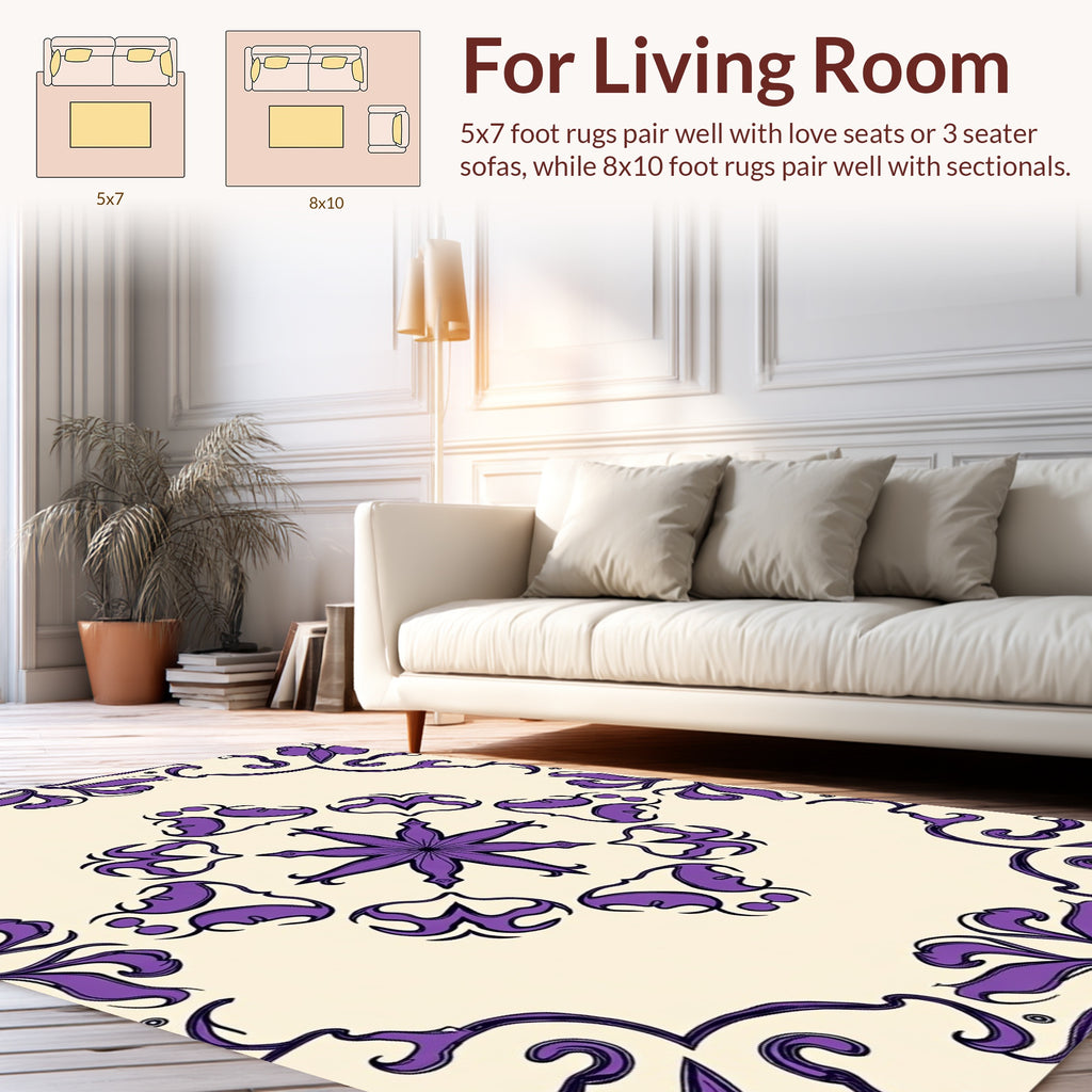 Regal Purple Floral Symmetry Design Rug