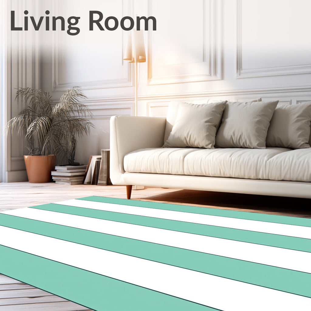 Mint Green White Stripe Pattern Rug