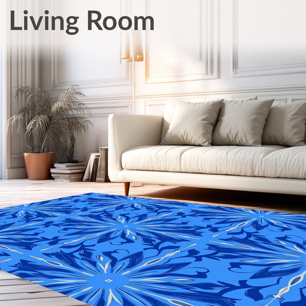 Blue Floral Star Pattern Rug