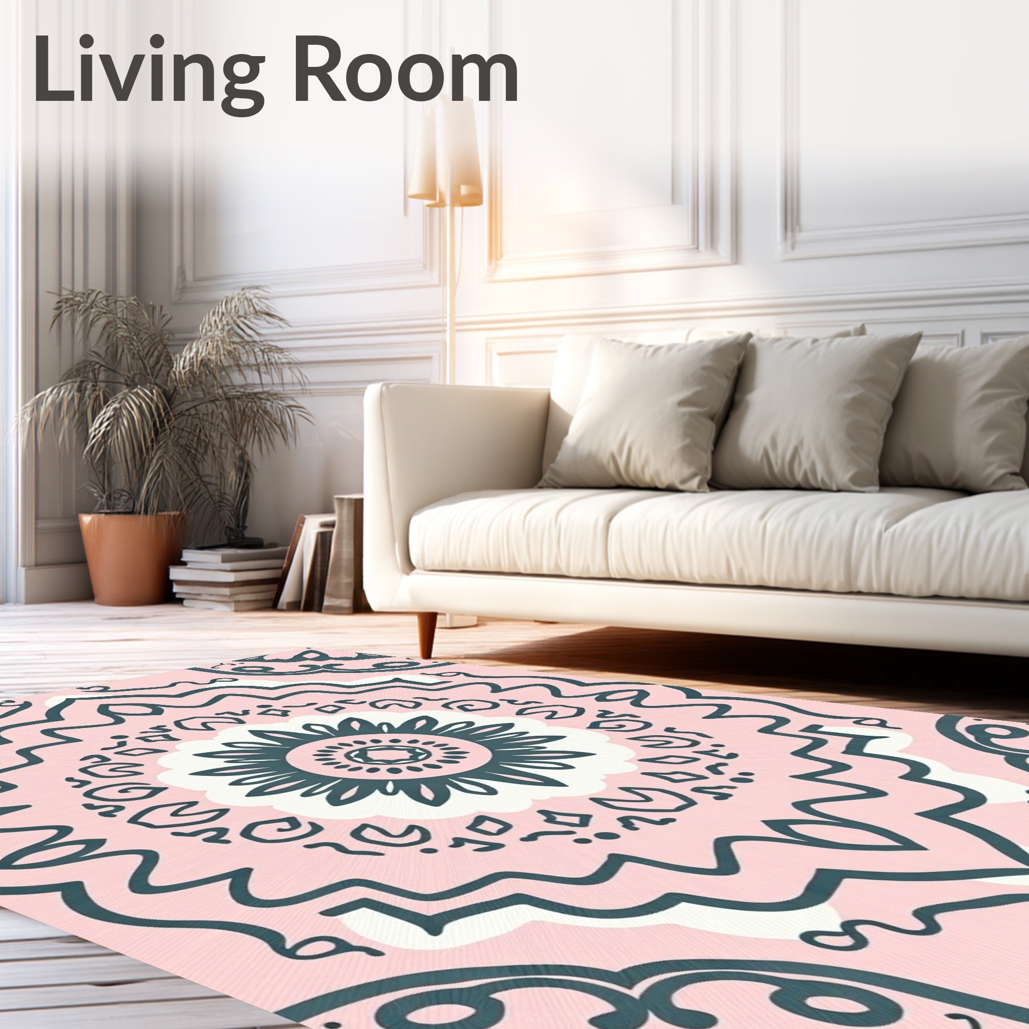 Soft Pink Teal Floral Mandala Design Rug