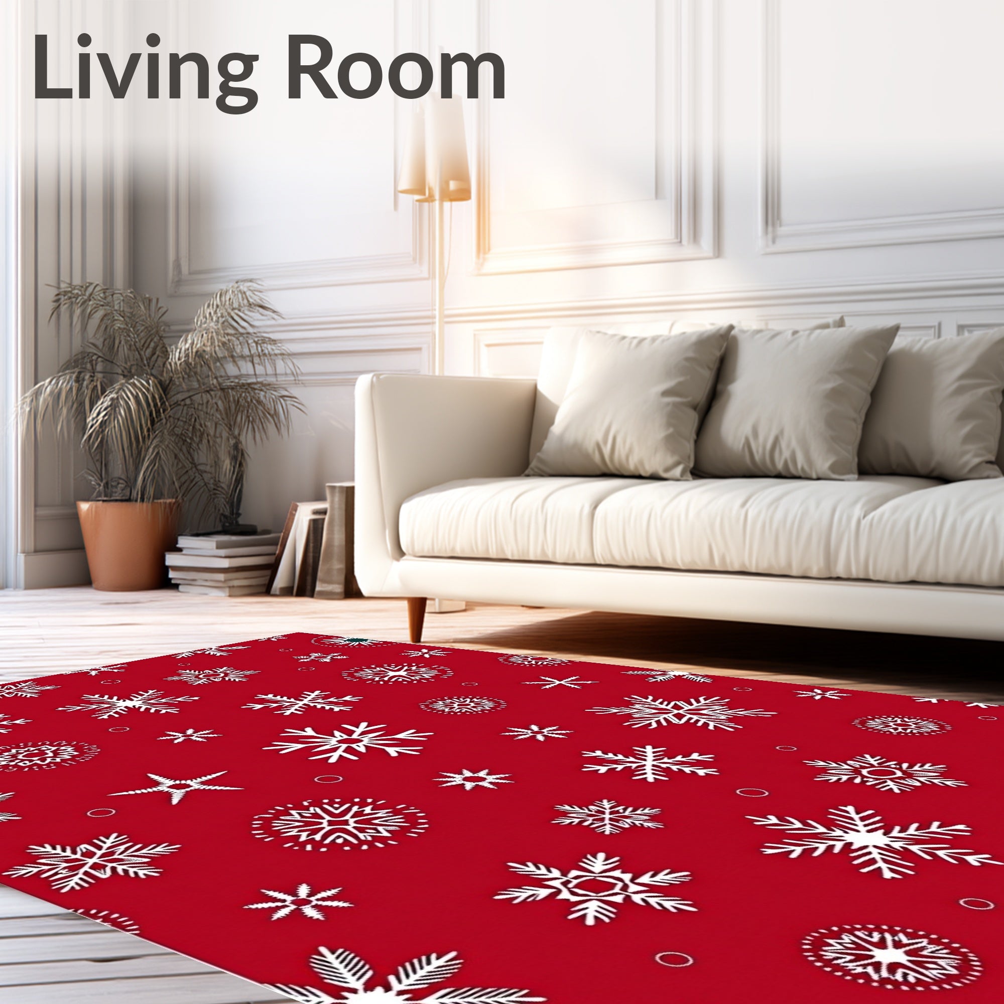 Winter Snowflake Patterned Red Rug