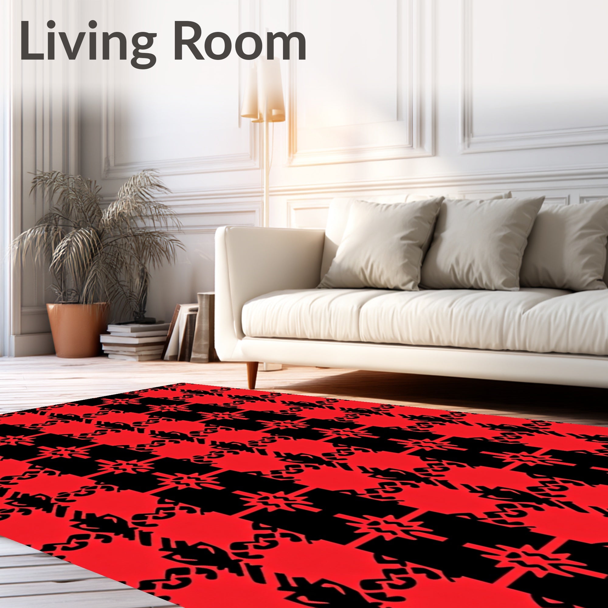 Red Black Tartan Geometric Pattern Rug