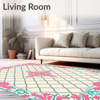 Elegant Pink Teal Floral Lattice Rug