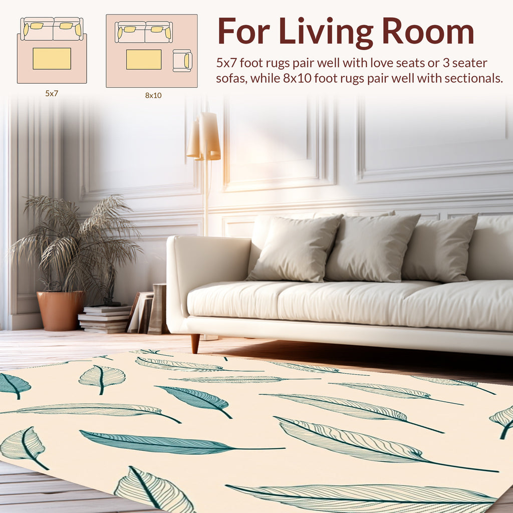 Feather Pattern Elegant Beige Blue Design Rug