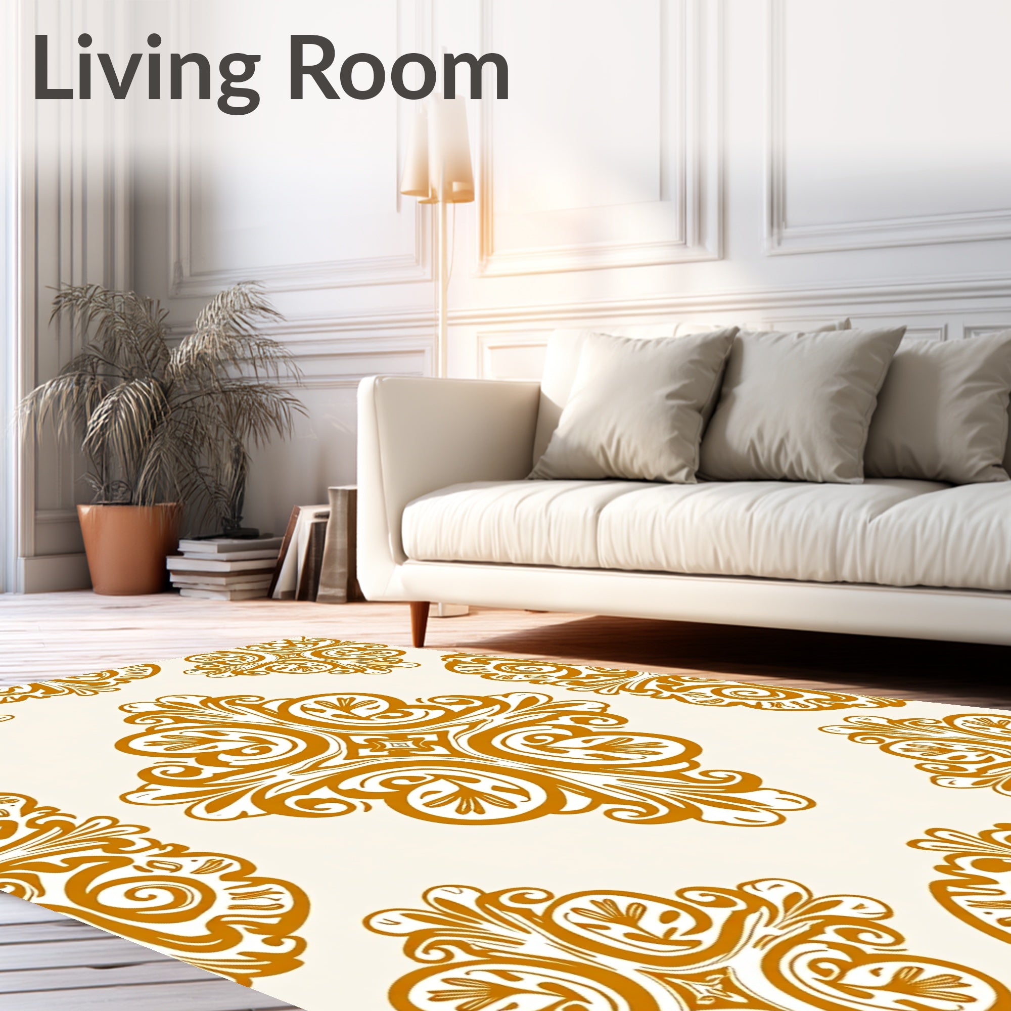 Gold Ornate Scrollwork Pattern Rug