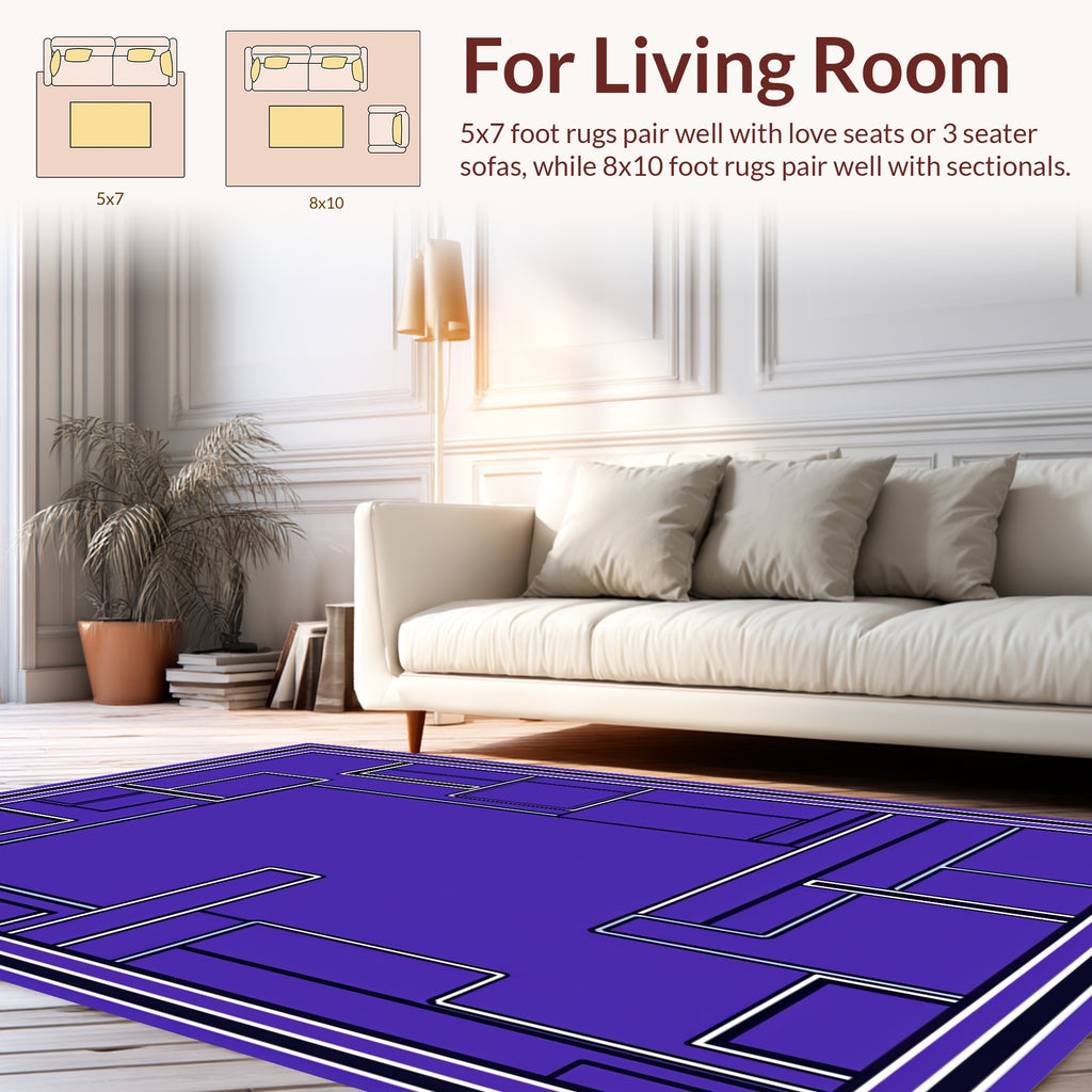 Abstract Geometric Blue and White Pattern Rug