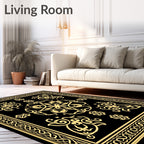 Gilded Black Floral Medallion Border Rug