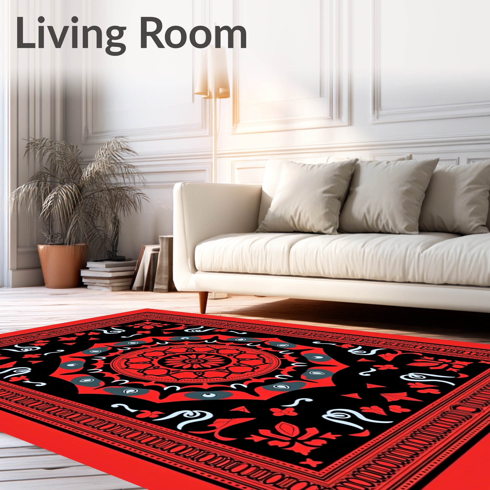 Bold Mandala Patterns Red Black Rug