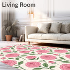 Pink Rose Stem Botanical Pattern Rug
