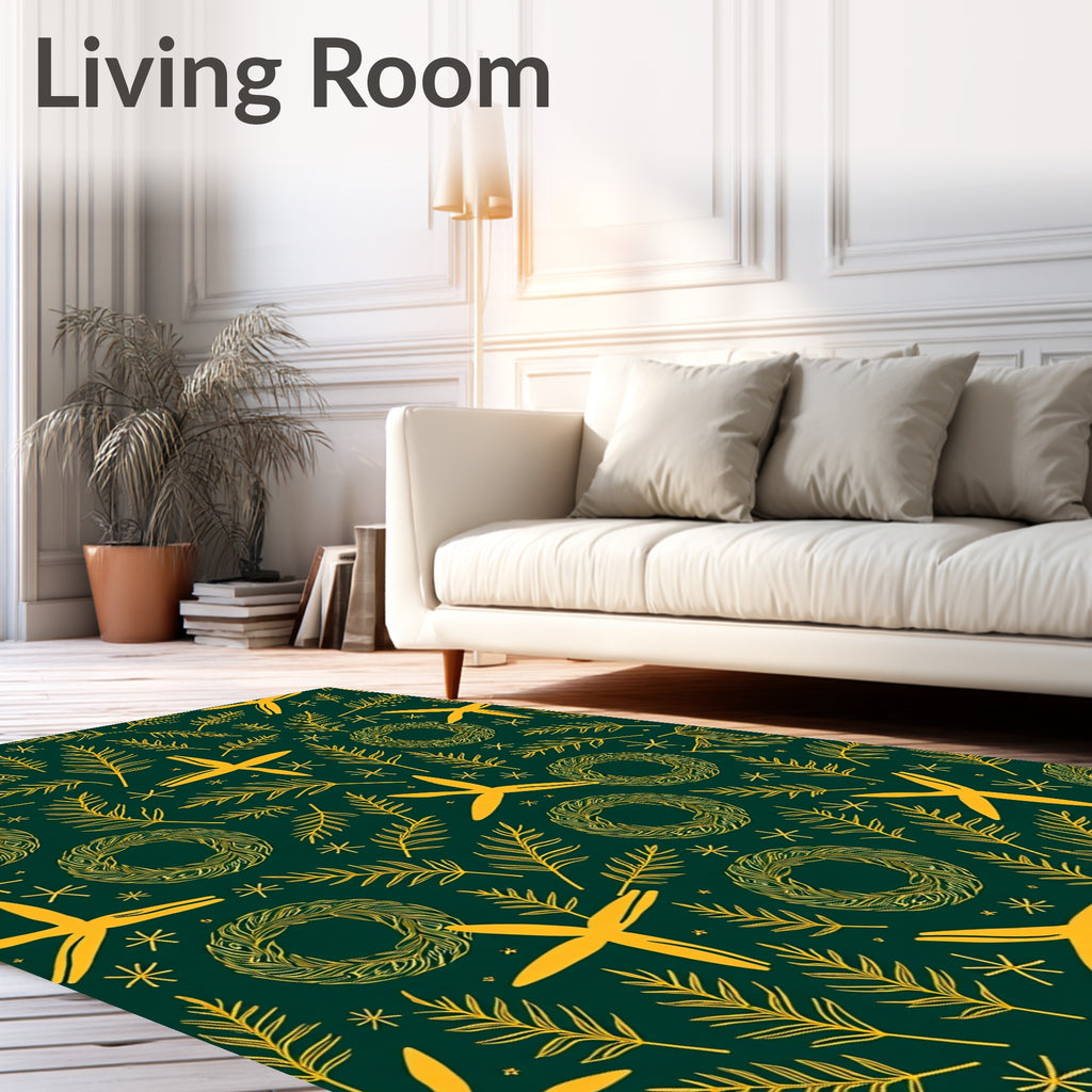 Yellow Wreaths Ferns And Stars Rug