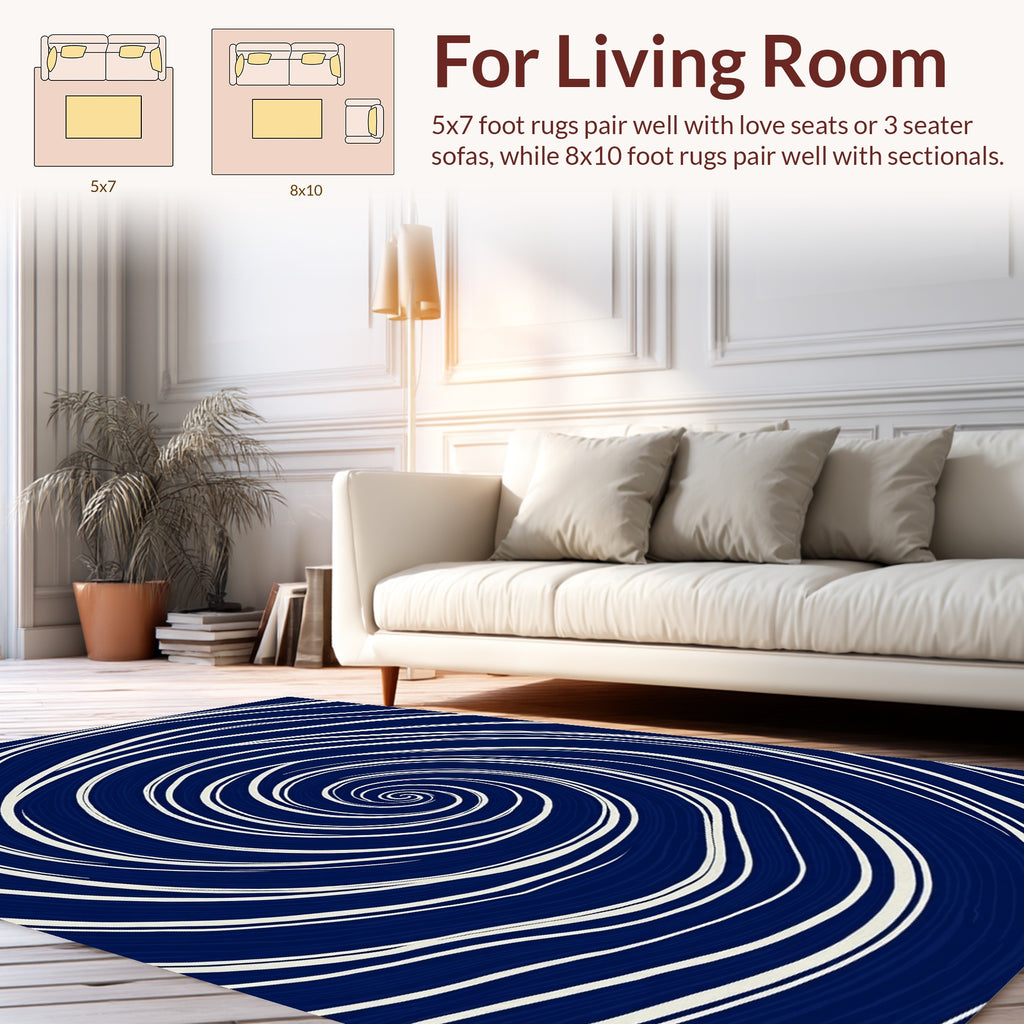 Navy White Swirl Pattern Rug