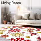 Festive Red Gold Snowflake Stars Pattern Rug