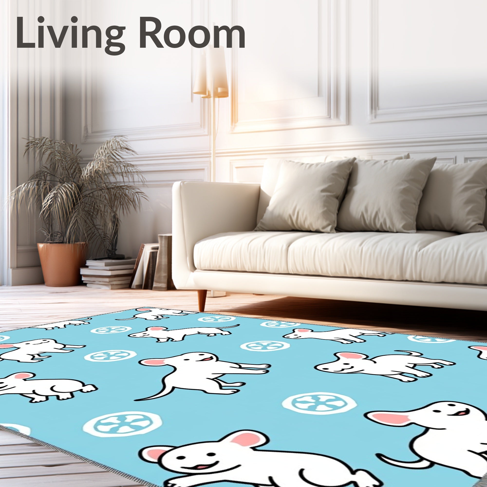 Playful White Dog Pattern Rug