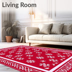 Red Snowflake Border Pattern Rug