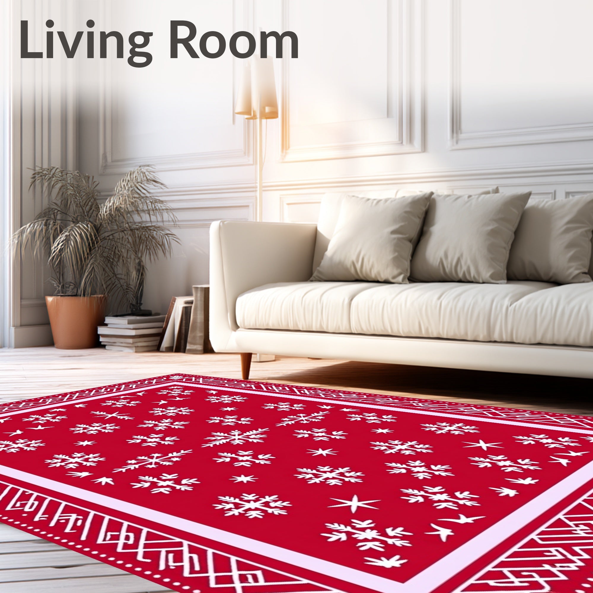 Red Snowflake Border Pattern Rug
