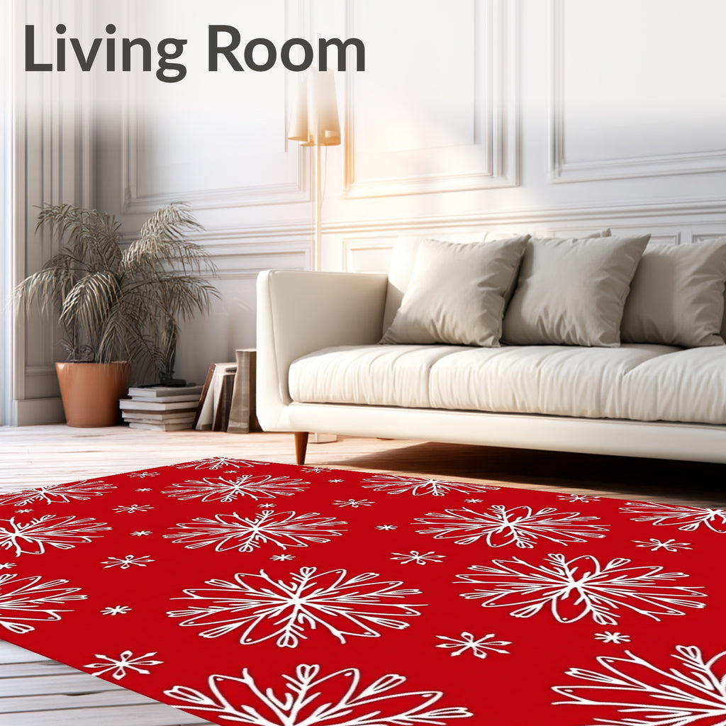 Red White Snowflake Pattern Rug