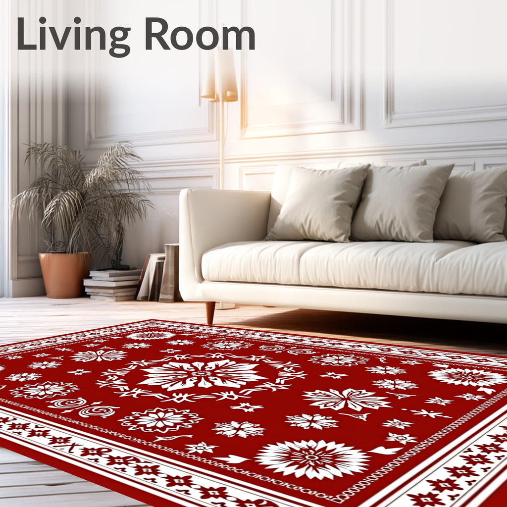 Red White Floral Mandala Pattern Rug