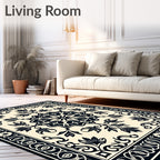 Classic Floral Medallion Black Design Rug