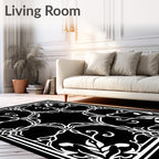 Intricate White Floral Scroll Pattern Rug