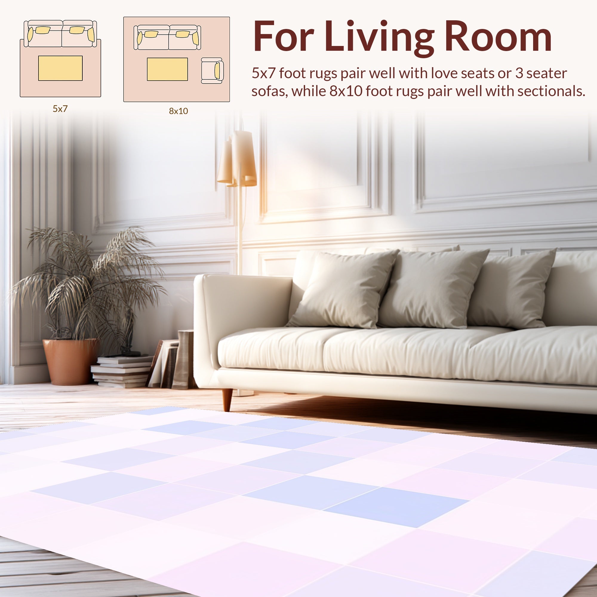 Soft Pastel Geometric Square Design Rug