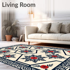 Intricate Red Floral Geometric Border Rug