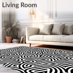 Abstract Black White Maze Pattern Rug