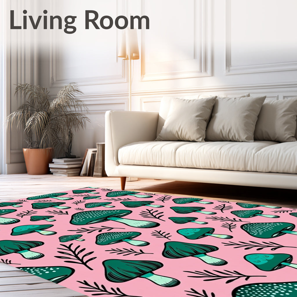 Whimsical Teal Mushroom Forest Rug
