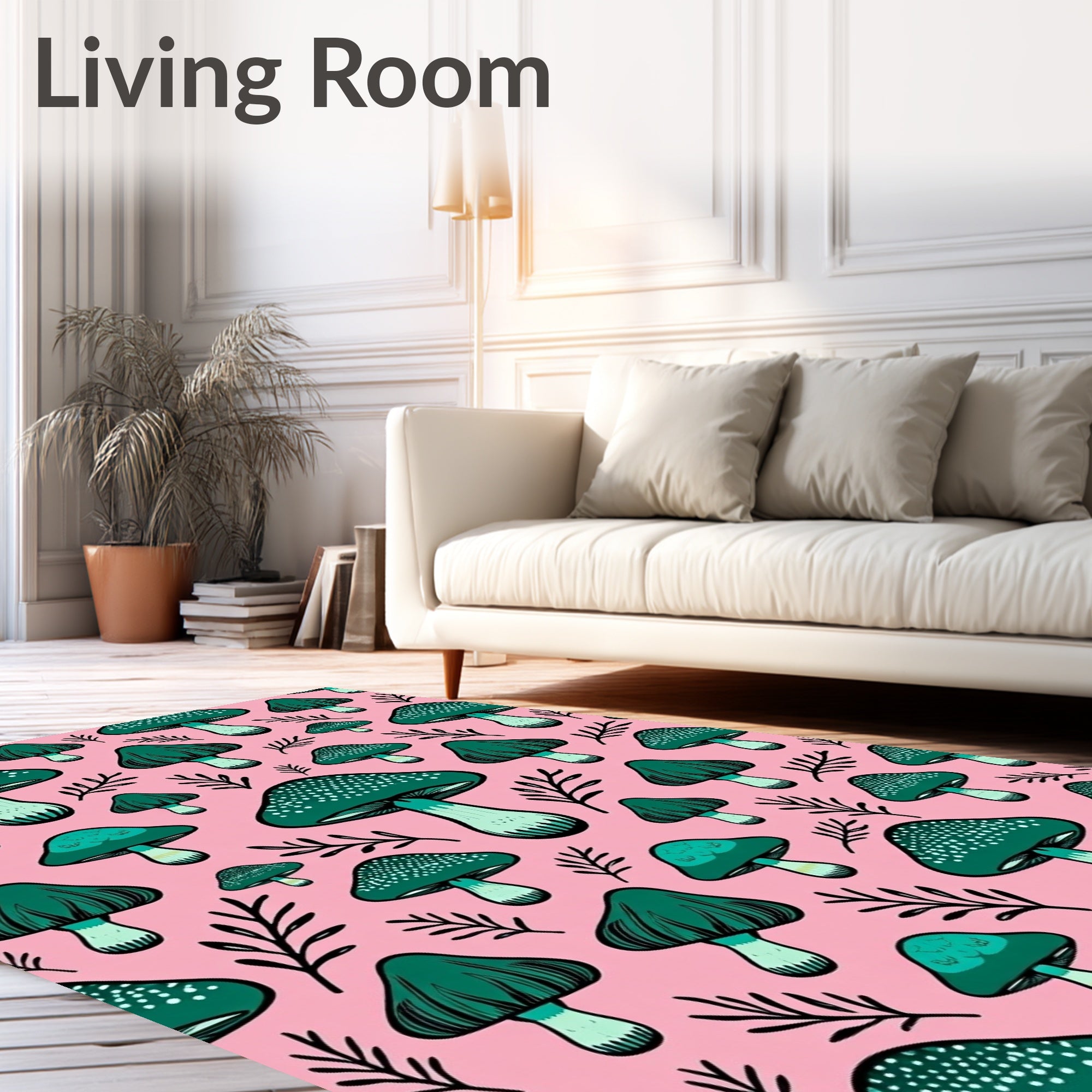 Whimsical Teal Mushroom Forest Rug