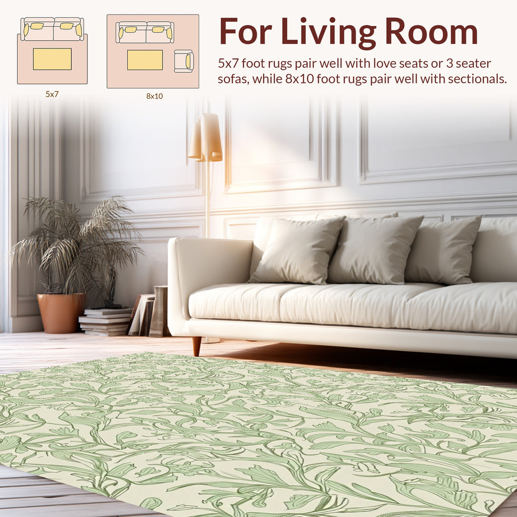 Nature Inspired Green Leaf Pattern Rug