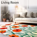 Vibrant Orange Poppy Meadow Pattern Rug