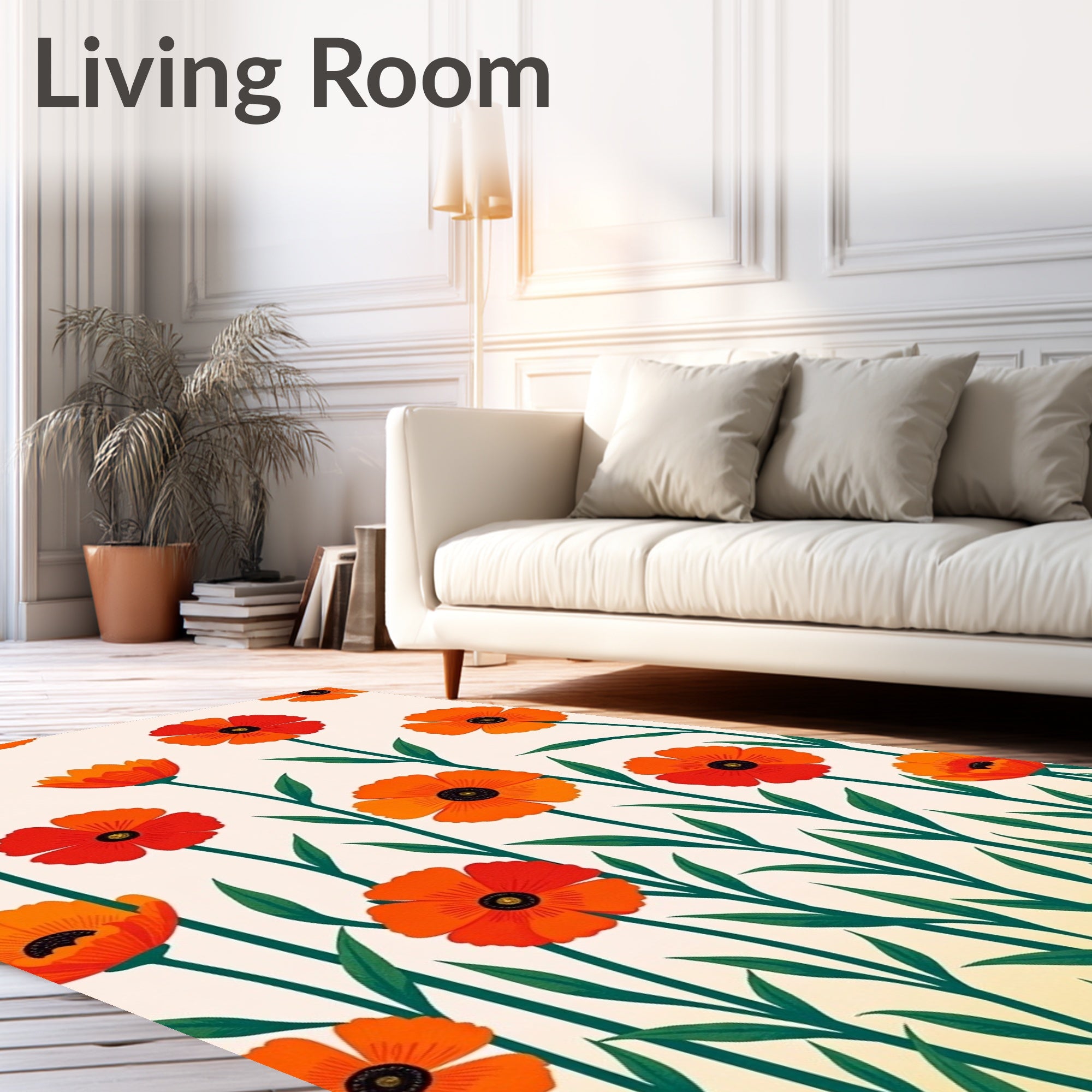 Vibrant Orange Poppy Meadow Pattern Rug