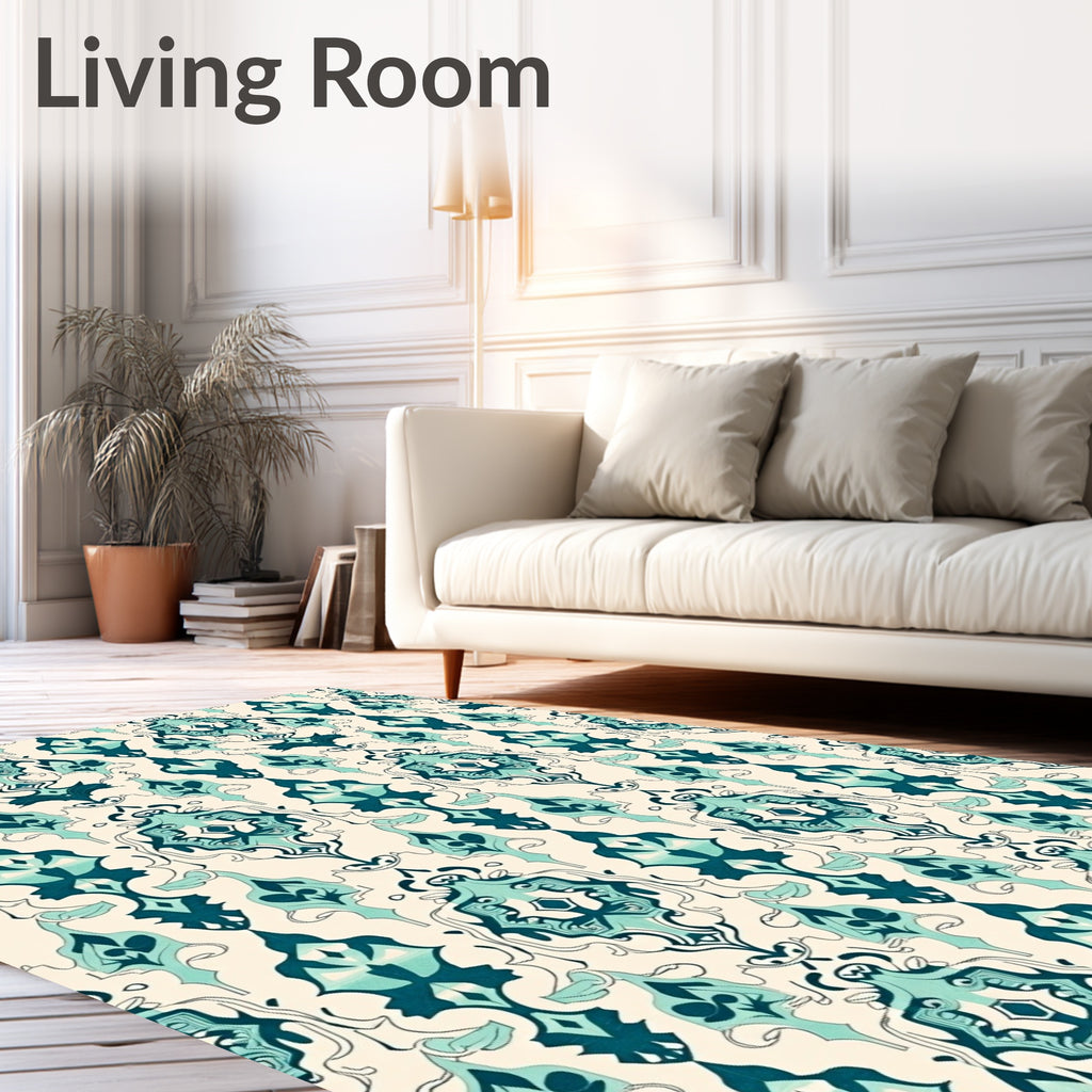 Teal Intricate Damask Pattern Rug