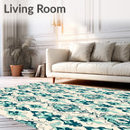Teal Intricate Damask Pattern Rug