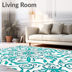 Teal Scrollwork Classic Pattern Rug