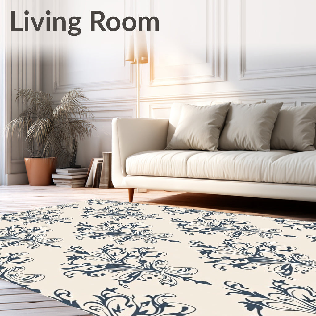 Ornate Floral Cream Navy Pattern Rug