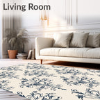 Ornate Floral Cream Navy Pattern Rug
