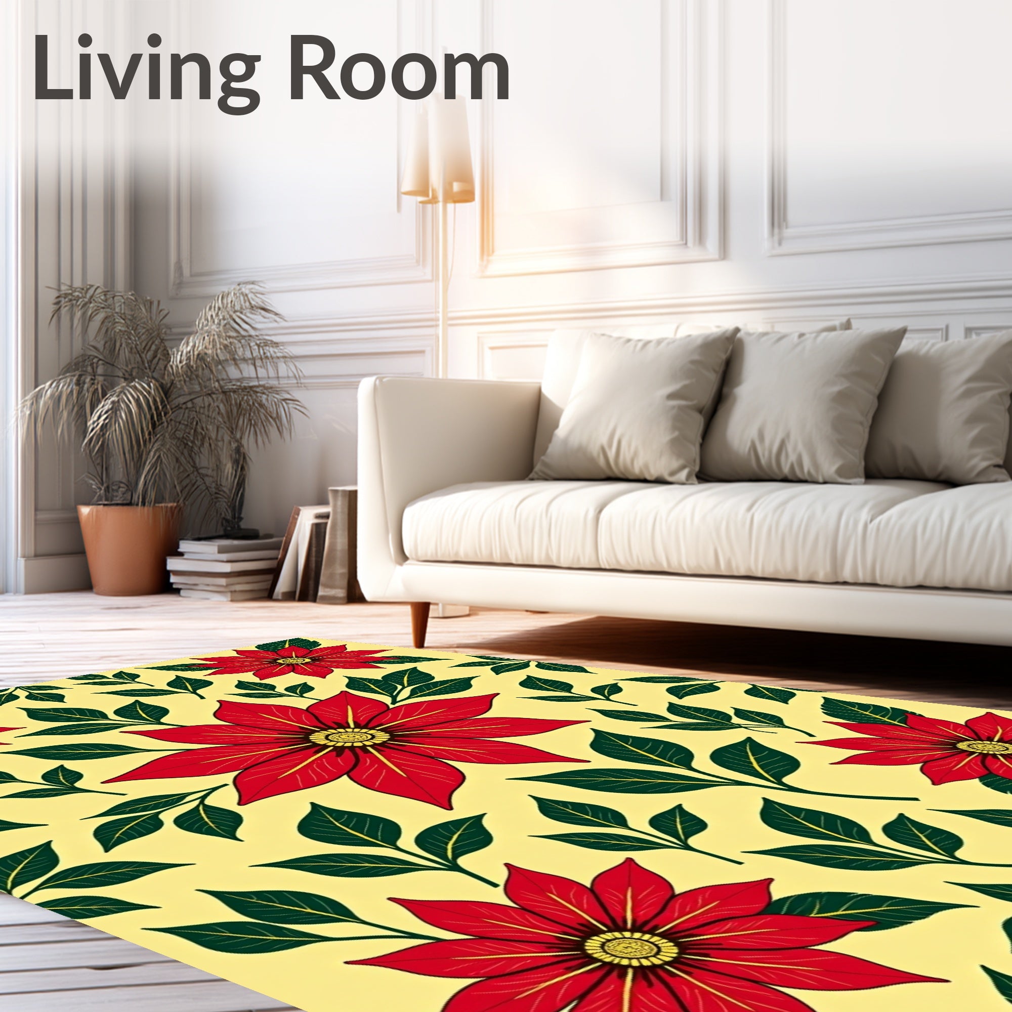Bold Red Floral Patterned Rug
