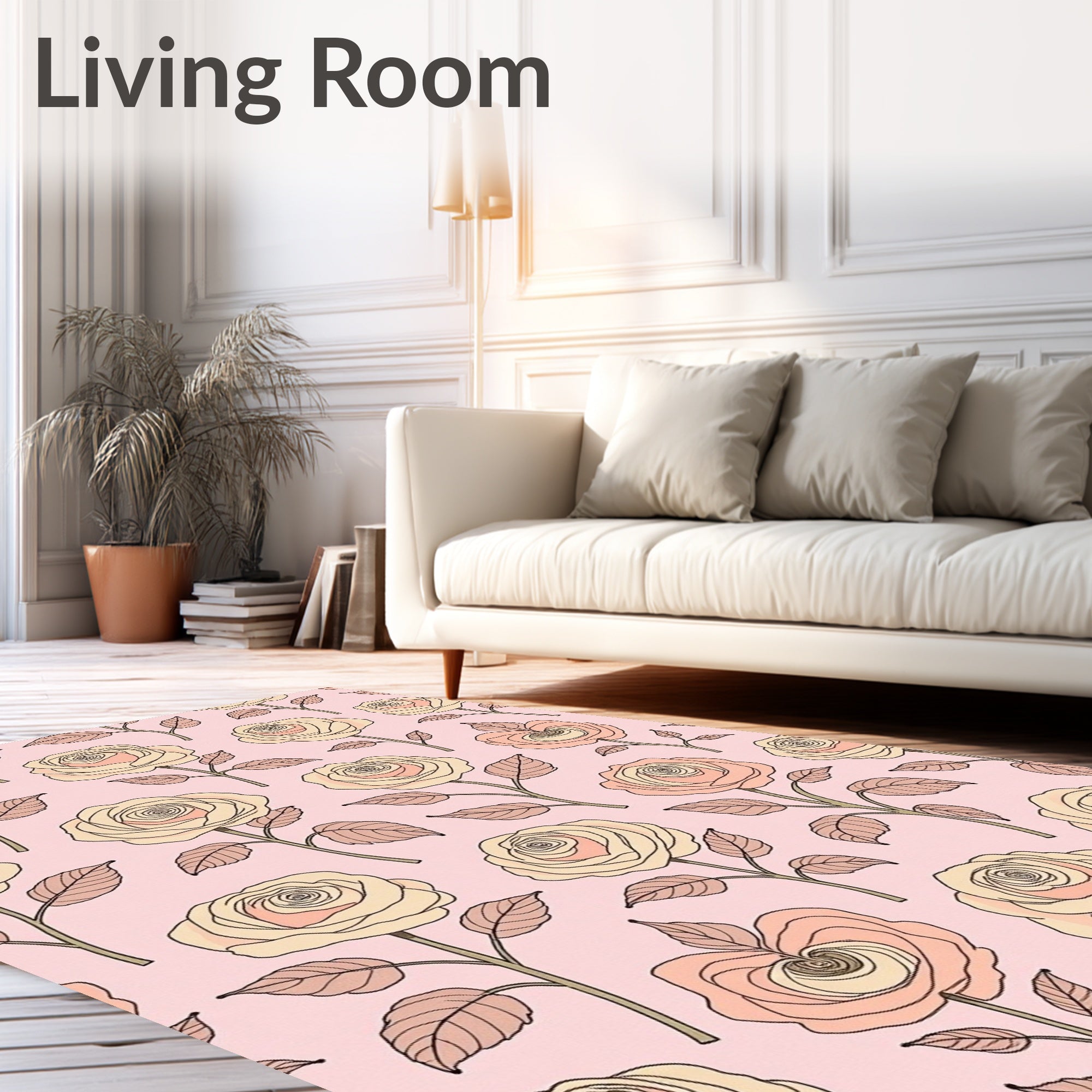 Rose Garden Pastel Floral Print Rug