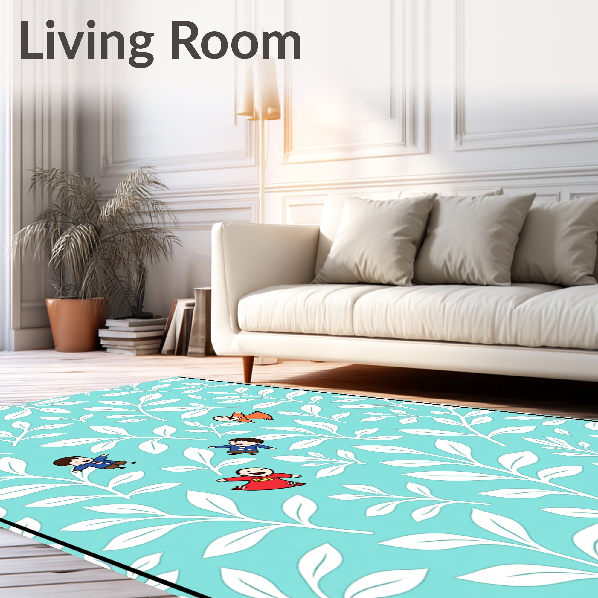 Playful Children and Leaf Pattern Rug