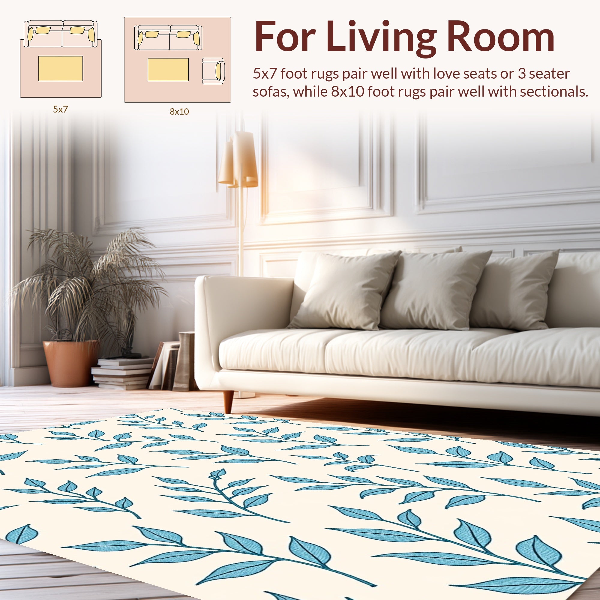 Blue Leafy Branches Pattern Rug