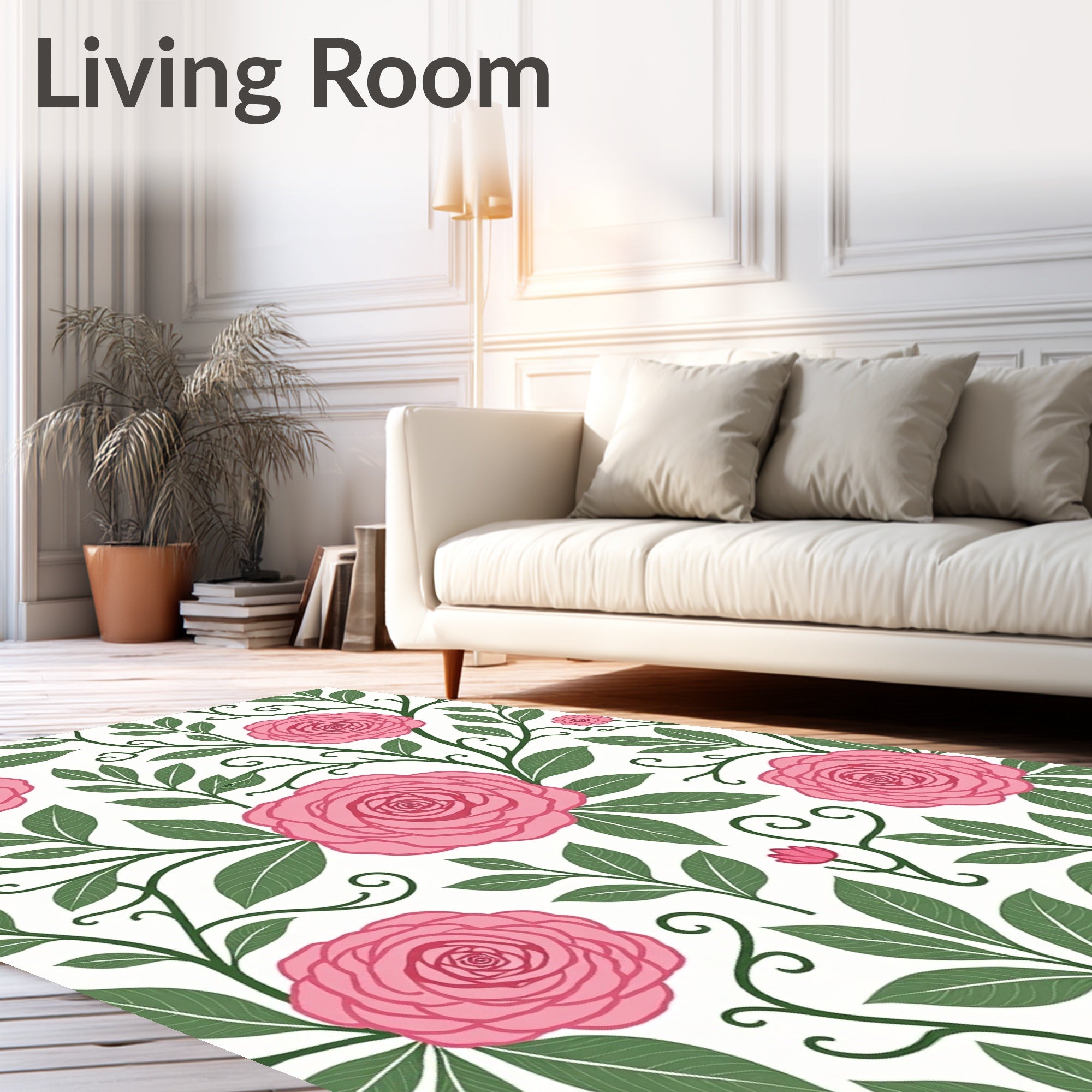 Pink Rose Floral Vine Pattern Rug